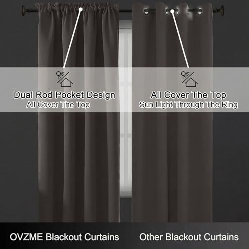Image of Latte Short Blackout Curtains for Bedroom 54 Inches Long 2 Panels, Modern Window Treatment Solid Thermal Insulated Curtains for Living Room, Dual Rod Pocket Blackout Drapes, 2x40Wx54L