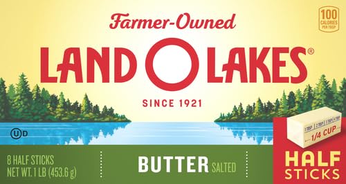Land O Lakes Salted Butter Half Sticks, Made With Sweet Cream and Salt, 8 Half Butter Sticks, 1 lb Pack