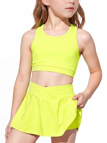 Image of SOLY HUX Toddler Girl's 2 Piece Workout Outfits Lightweight Crop Tank Tops and Skort Athletic Set