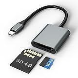 USB-C SD 4.0 Speicherkartenleser 2-in-1, kompatibel mit SDXC, SDHC, SD, MMC, RS-MMC, Micro SDXC, Micro SD, Micro SDHC, UHS-II und UHS-I Karten, Micro SD Adapter OTG Aluminium für Smartphone PC Laptop