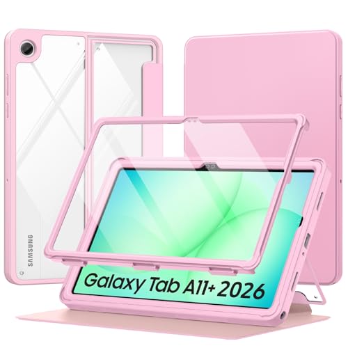 Image of MoKo Clear Case for Samsung Galaxy Tab A11+ Plus 5G 11 inch 2026, Flowers Pink | Magnetic Multi-Angle Stand, Built-in Screen Protector, Auto Wake /Sleep, Stain-Resistant Surface, 3-layer Rock-solid Shield