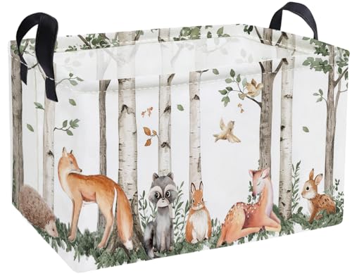 Essme Rectangular Animal Baskets,Kids Storage Box,Cute Basket for Kids with Handles for Room Decor, Book Bins,Shelf Basket.(Tree trunk animals)