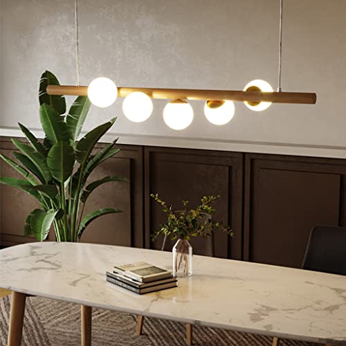 LED Lámpara Colgante Comedor Madera Luces Colgante Bola Ajustable En Altura G9 Hecha Candelabros Restaurante De Vidrio Cover