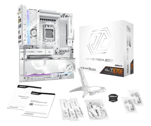 Image of ASRock X870E Taichi White EATX Motherboard, AMD AM5 Ryzen 9000-7000, DDR5 8200+ (OC), PCIe 5.0 & USB4, 10GbE, Wi-Fi 7, 24+2+1 Phase 110A SPS