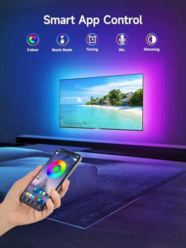 Image of KANTUTOE TV LED Lights, 13.1ft LED Lights for 43-65in TVs, RGB TV Backlight Behind with Music Sync Bluetooth APP and Remote Control Strip Light USB Powered for Bedroom Gaming Room Decor