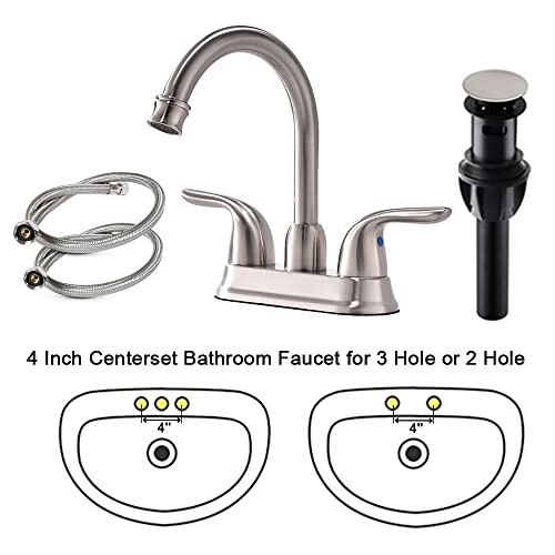 Shaco Brushed Nickel Bathroom Faucet, Lavatory Vanity Rv Camper Sink Faucet, 4 Inch Centerset Bathroom Faucets For Sink 3 Hole Or 2 Hole With Pop Up Sink Drain And Water Supply Hoses #TOP1