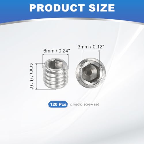 PATIKIL 120 Stück Madenschrauben Schrauben Set, M6x4mm Sechskant Grubenschraube 304 Edelstahl Innensechskant Gewindestifte für Halterung Türklinken Wasserhahn Leuchtenreparatur