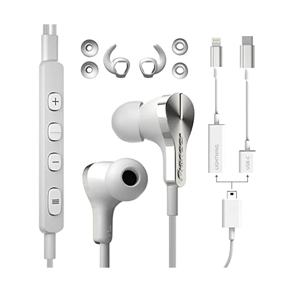 RAYZ Pioneer Pro USB-C & Lightning Wired Headphones Earphones, Active Noise Cancelling Earbuds Microphone Volume Control, Compatible with iPhone Mac iPad, Android, Nintendo Switch, Google Pixel – Ice