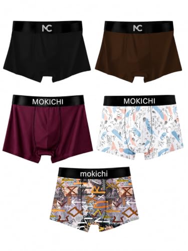 Image of Men's Boxer Briefs for Men, Stretchable Trunks Underwear, Soft Comfortable Fit, Breathable Mid-Rise Boxer Shorts, Assorted Solid & Printed Designs, Pack of 5