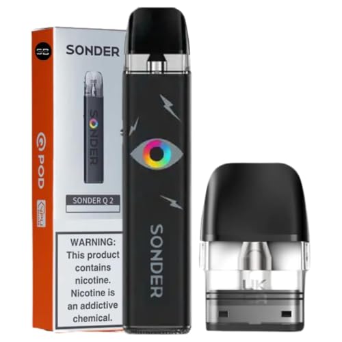 Geekvape Sonder Q2 Vape Kit [Blinky Black] - Available in 16 colours - 1350mAh Battery Type-C Fast Charge 30W Output RGB Light Aluminum Casing - Works with Q Pods - No Nicotine