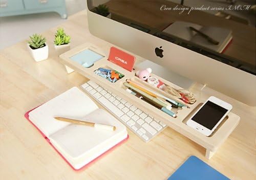 Natural Wood Creative Multipurpose Desktop Organizer Shelf Over the Keyboard (For Papers, Pens, Desk Supplies)
