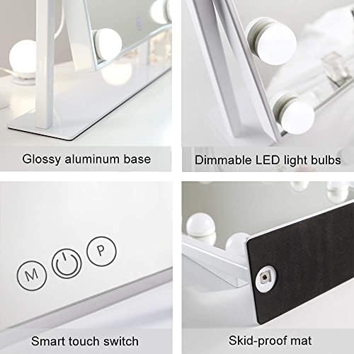 FENCHILIN Hollywood Vanity Mirror with Lights Hollywood Makeup Mirror with 12 LED Bulbs Lighted Vanity Mirror 360 Rotation Smart Touch Control Light Up Makeup Mirror 10x Magnifier