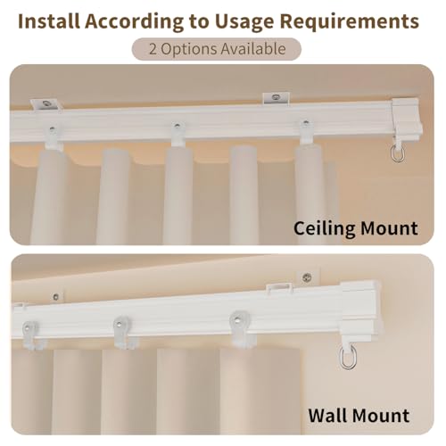 Image of Ceiling Mount Room Divider Curtains,Track Sets for Room Separation,Beige | Ceiling mount track set included,Blackout curtains thermal insulated & noise reduction fabric,For bedroom room partition