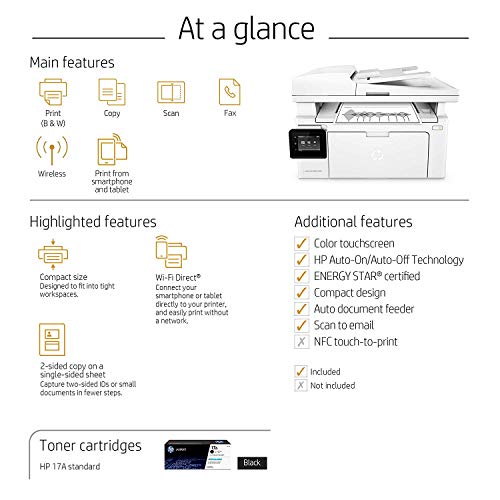 HP LaserJet Pro M130fw All-in-One Wireless Laser Monochrome Printer, Works with Alexa (G3Q60A). Replaces HP M127fw Laser Printer