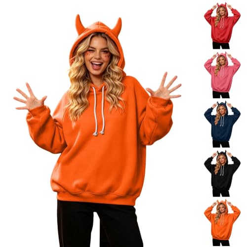 Elneeya Oversized Hoodies for Women Cute Devil Horns Office Fall Sweatshirt - image 1