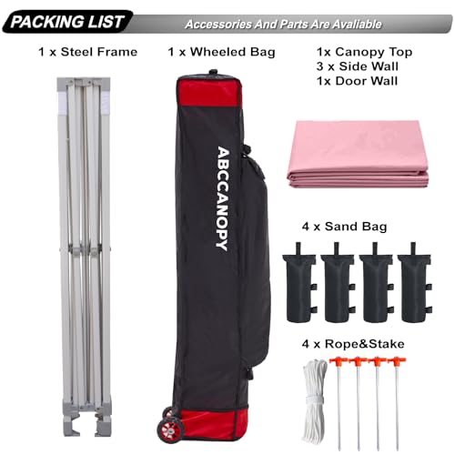 Image of ABCCANOPY Commercial Pop Up Canopy Tent with Sidewalls 10X10,Pink