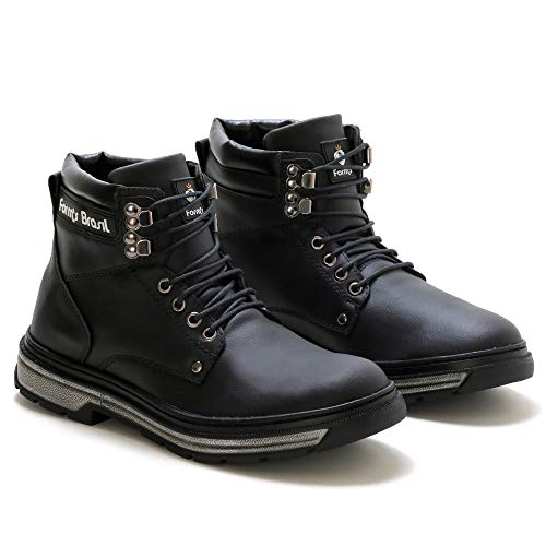 Bota Coturno Masculina Casual Cano Médio Conforto Macia Leve Cor:Preto;Tamanho:42