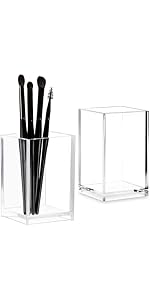 Lot De 4 Porte-stylos Carrés En Acrylique Transparent - 10x6.5x6.5cm - Pour Bureau, Maquillage, Salle De Bain