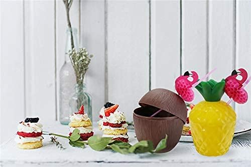 Pineapple Drink Cups Coconut Cups 12PCS Hawaiian Luau Party Decorations Pineapple Cups with Lids Straws Flamingo Decal, Hawaii Bachelorette Birthday Aloha Party Supplies for Adults Kids Favors