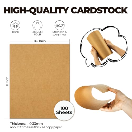 Ohuhu Brown Kraft Cardstock Thick Paper 100 Sheets - 8.5" x 11" Heavyweight 80 lb/216 gsm Card Stock for Crafts and DIY Card Making - Image 3