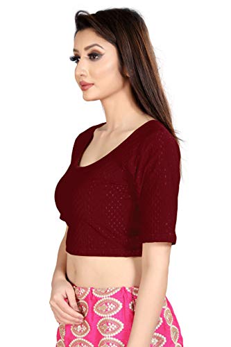 Fressia Fabrics Pure Cotton 4-Way Stretch Readymade Blouse for Women | Free Size to 4XL Stretchable Round Neck Dobby Cotton Half Sleeve Readymade Saree Blouse for Women Stylish