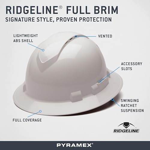 Image of Pyramex Ridgeline Full Brim Hard Hat 4 Point Ratchet Vented