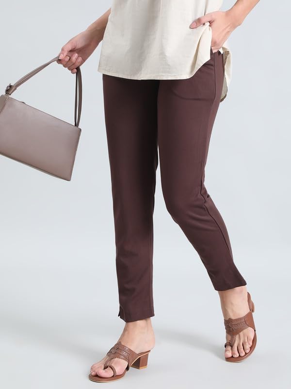 Image of GO COLORS Ponte Smart Kurti Pants Full Length for Women | Breathable, Mid Rise