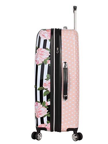 Betsey Johnson 26 Inch Checked Luggage Collection - Expandable Scratch Resistant (ABS + PC) Hardside Suitcase - Designer Lightweight Bag with 8-Rolling Spinner Wheels (Stripe Roses)4