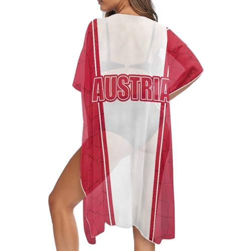 SEANATIVE Austrian Flag Kimonos Cover Up for Women Beach Flowy Dress Cover Ups Loose Sexy Swimsuit Bathing Suit Sheer Coverup Cardigan for Summer Swimwear Coverups