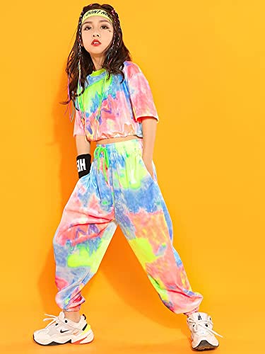 Lolanta Big Girls' Clothing Set Short Sleeve Crop Top And Joggers Tie Dye Outfit 2-Piece Sweatsuits (Short Sleeve, 8-10) #TOP3