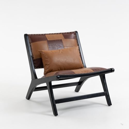 Sillón con diseño cuadrillé de cuero sintético Marrón miniatura 3