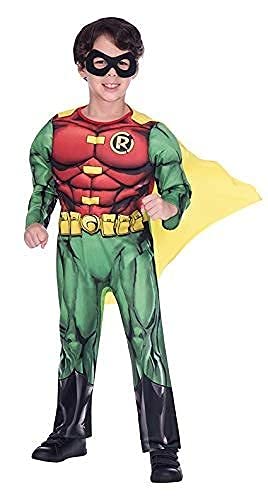 Amscan - Children's Robin Costume Jumpsuit with Padded Chest, Removable Cape, Eye Mask, Superhero, Theme Party, Carnival