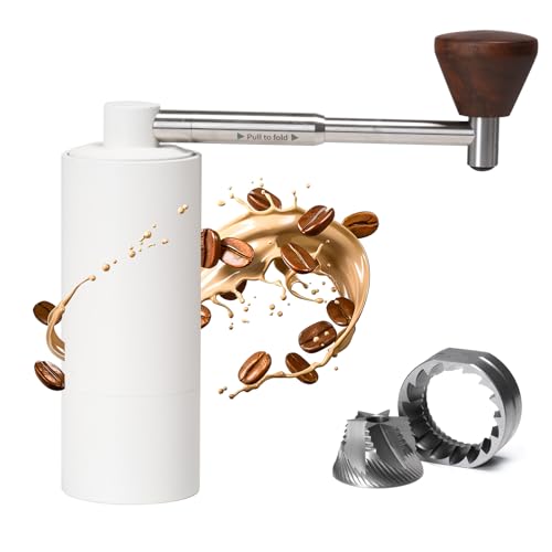TIMEMORE Molinillo cafe manual pequeño Mango plegable pequeño molinillo café portátil Nano 3 ajustable externamente digital, posicionamiento de doble rodamiento para viajes, camping Castañas Blanco