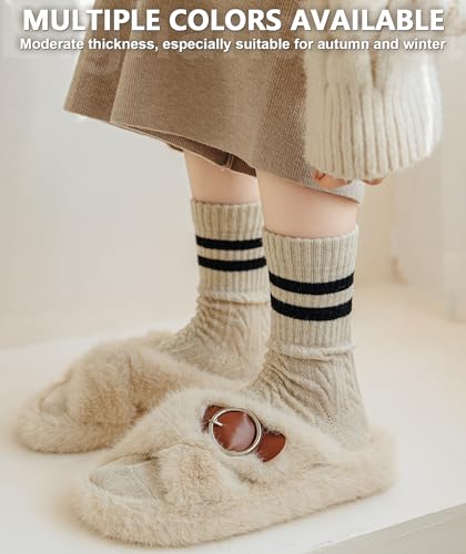 Image of IIG 5 Pairs Women's Vintage Style Thick Wool Warm Winter Crew Socks