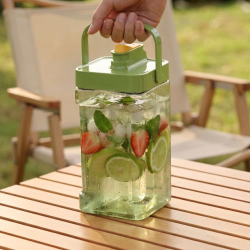 Image of 3.5L Water Jug with Handle and Flip Top Lid -Large Square Water Bottle with Measurement Markings for Fridge, Gym, and Office - Leakproof Clear Fruit Infuser Pitcher for Juice & Cold Tea