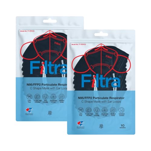 Image of Filtra N95 Mask with Ear Loops | FFP2 Mask with Ear Loops | BIS Certified | 5 Layer & Thick Ear Loops | High Filtration | Zip Lock Travel Pouch of 10 Masks