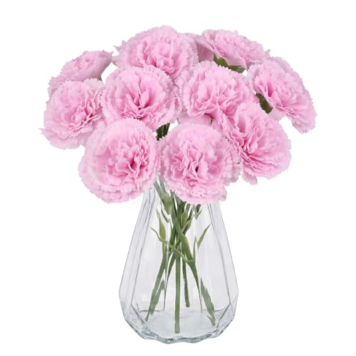ICBOX Light Pink Carnations Artificial Flowers 15pcs Real Touch Carnation Latex Flowers for Wedding Bouquets for Bridal Home Table Centerpieces Floral Arrangements (Latex Light Pink)