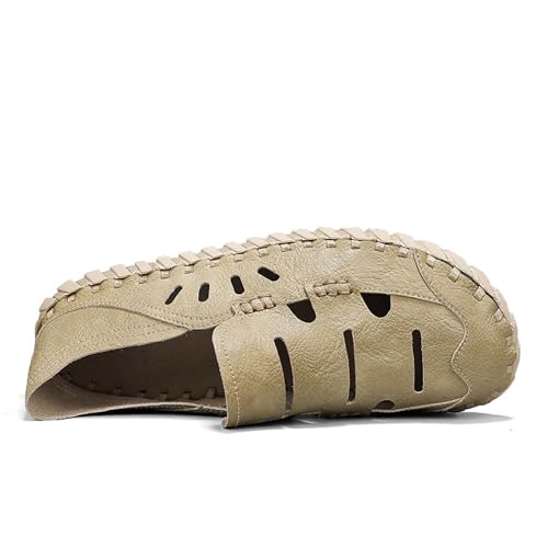 Men's Premium Leather Sandals, Slip-On Closure,Soft, Non Slip, Wear Resistant, Hand Stitched, Hollow Design, Breathable, Fashion Casual Men's Sandals3