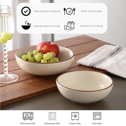 Image of miah decor Ceramic Serving Bowl- Pack of 2 | Speckled Ivory Rustic Stoneware Style Bowl for Rice, Curry, Gravy & Salad | Deep Multipurpose Serving Dish for Parties & Family Meals (STYEL 12)