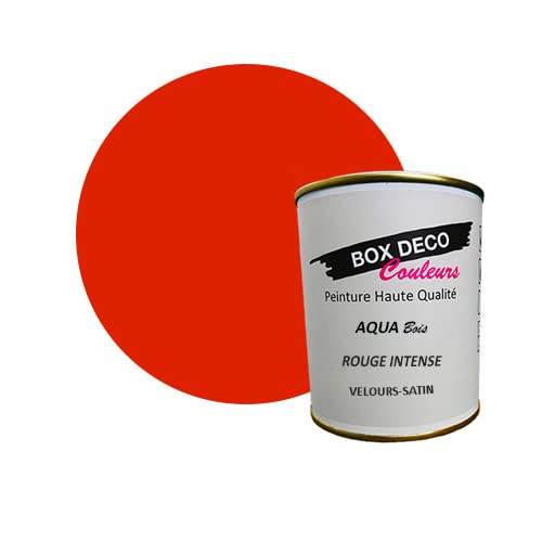 BOX DECO COULEURS Peinture bois intérieur extérieur à base d'acrylique aspect velours-satin Aqua Bois - 750ml, Rouge intense