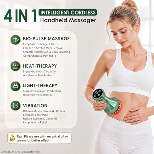 Image of 4-in-1 Lymphatic Drainage Massager - Anti Cellulite Massage Tool with Heating /Vibration /Red Light /Microcurrent,Body Sculpting Machine for Legs /Belly /Back /Hips Reduce Stretch Marks & Cellulite