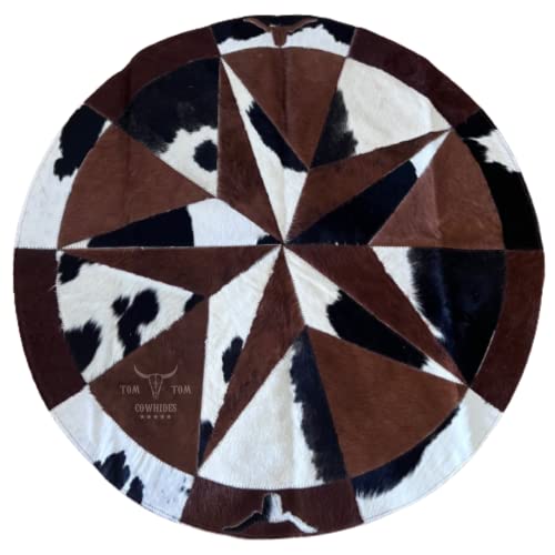 Tom Tom Rindsleder-Teppich, Leder, Sterne, Kuhhaut, Patchwork-Bereich, rund, 101,6 cm