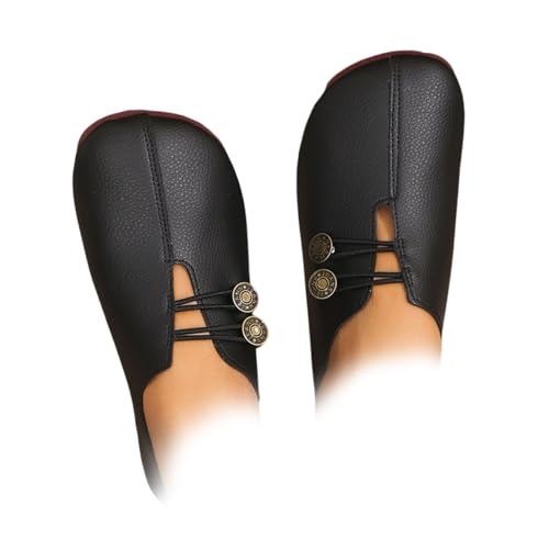 XUANXUANQZ Neue Flache Damenschuhe Aus Weichem Leder, Orthopädische Halbschuhe Aus Atmungsaktivem Leder, Bequeme, Weiche Flache Sandalen, Slipper (Schwarz,39)