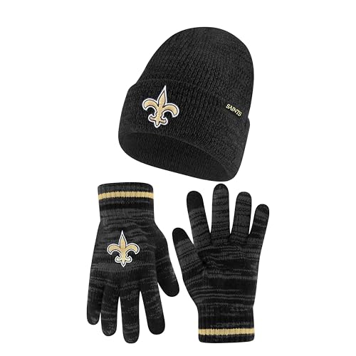 Ultra Game NFL Official Adults Unisex Super Soft Marl Knit Winter Beanie Knit Hat with Extra Warm Touch Screen Gloves, New Orleans Saints, Team Color, 1SIZE