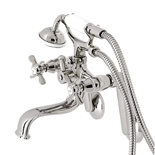 Kingston Brass KS249PN Kingston - Grifo de bañera con pie de garra para montaje en pared con ducha de mano, níquel pulido