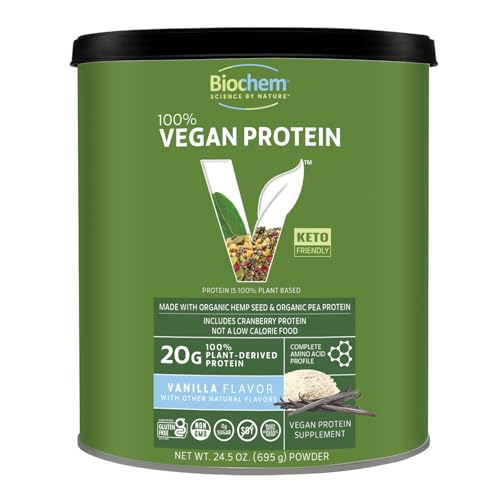 Biochem Vegan Protein Powder, 20g Pure Plant-Based Protein per Serving, Organic Pea, Hemp & Cranberry, Soy-Free, Gluten-Free, Vanilla, 1.5 lb