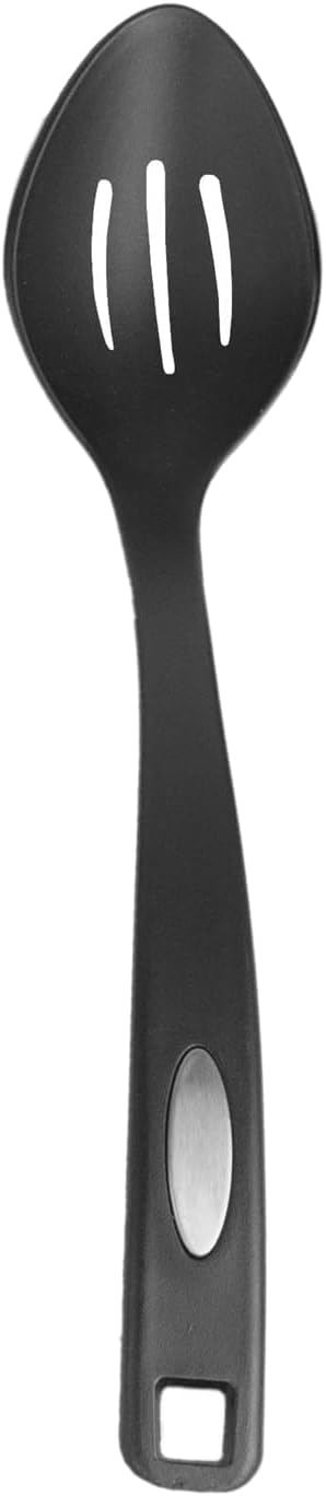 Home Basics Flexible Nylon Non-Stick Curved Handle, Heat Resistant, Non-Stick Kitchen Cooking Utensil for Baking, Frying, Grilling, Cooking, Black (SKIMMER)
