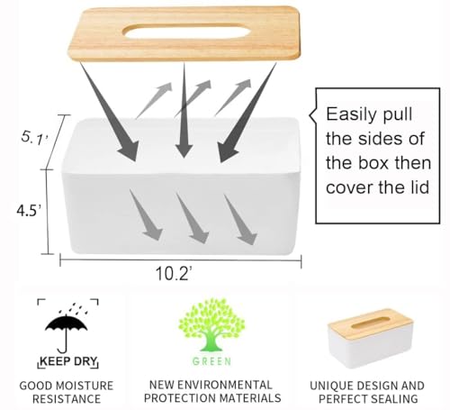 Image of Multipurpose Cable Management Box with Wooden Lid | Wire Organizer & Storage Box for Power Strips, Chargers & Cables | Desk & Home Organizer