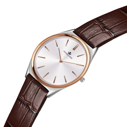 Image of Franklord Ultra-Slim Men's 5 mm Swiss Movement Dress Watch - 40 mm Case, Sapphire Crystal, 316L Stainless Steel with Leather Strap