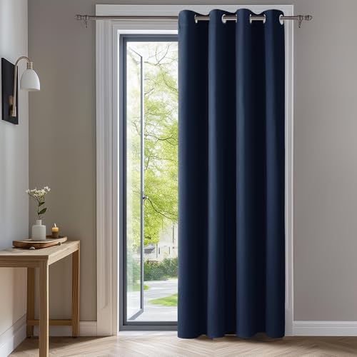 Image of Deconovo Decotative Blackout Curtain Thermal Insulated Window Treatment Panel Grommet Top Room Darken Curtain Blackout Drape for Living Room 52 x 95 Inch Navy Blue